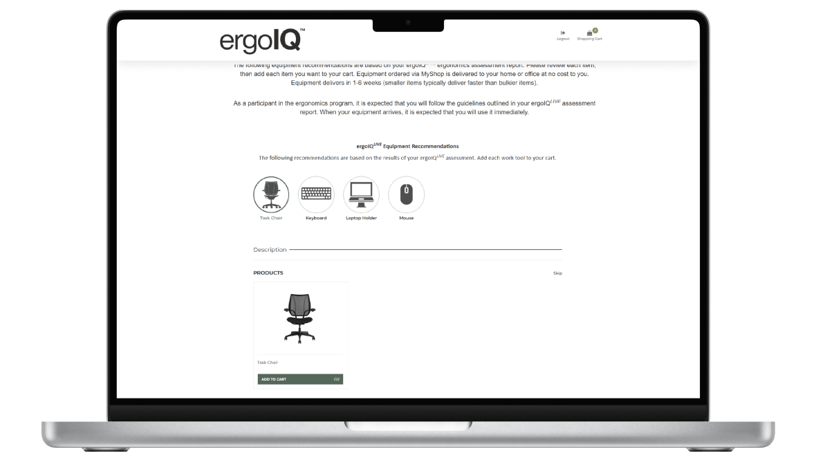 ergoIQ shop UI