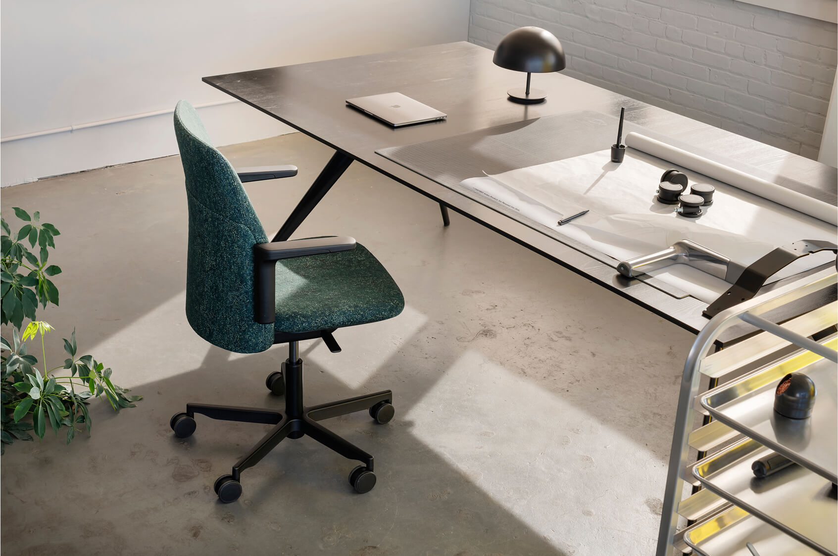 Freedom Headrest in Kvadrat Vanir textile with Graphite Frame